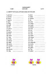 English Worksheet: plurals