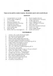 English worksheet: Word sets