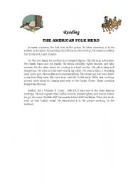 English Worksheet: Text The American Folk Hero