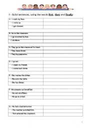 English Worksheet: First, then and finally