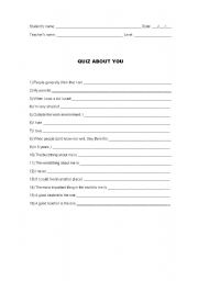 English Worksheet: This is a good activity for the first day of class. It gives an idea of the students knowledge of the language, and you learn more about your students preferences too.