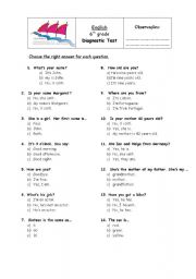 English Worksheet: diagnostic test