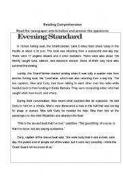 English Worksheet: newspaper article  - FISHING BOAT SINKS, EVERYONE SURVIVES