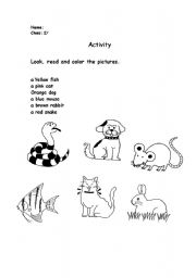 English worksheet: colours and animals