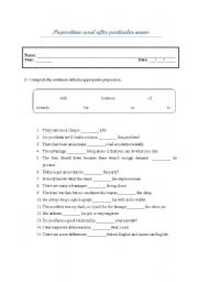 English worksheet: Prepositions and Nouns