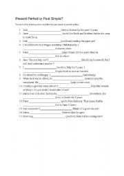 English worksheet: Present perfect or past simple