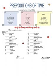 English Worksheet: Prepositions of time (1)