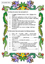 English Worksheet: IF CLAUSE TYPE 1