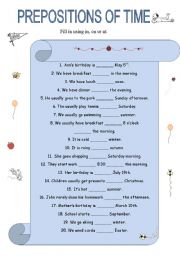 English Worksheet: Prepositions of time (2)