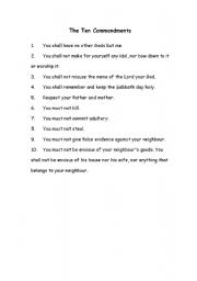 English worksheet: The Ten Commandments