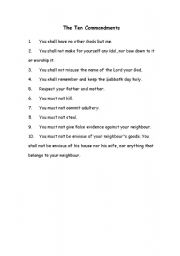 English Worksheet: The Ten Commandments