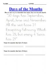English Worksheet: Days of the months song