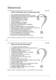 English Worksheet: Mastermind quiz