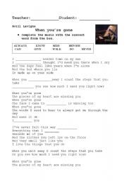 English Worksheet: AVRIL LAVIGNE-SONG