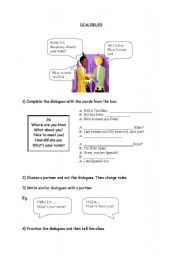 English Worksheet: DIALOGUES - INTRODUCING YOURSELF