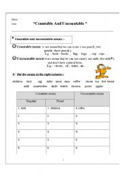 English Worksheet: countable & uncountable nouns