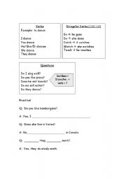 English Worksheet: Present Tense Verbs and Questions