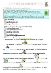 English Worksheet: Lets keep our environment clean