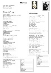 English Worksheet: The Cure, Boys dont cry and In between days