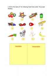English Worksheet: Countables and uncountables