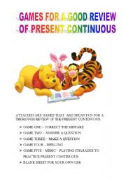 English Worksheet: PART THREE GAMES FOR A THOROUGH REVIEW OF PRESENT CONTINUOUS