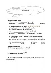 English Worksheet: how many/how much