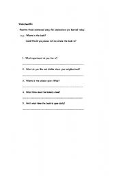 English worksheet: giving direction