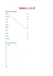 English worksheet: Numbers 1 to 10 