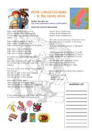 English Worksheet: Pippi in the Candy store