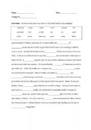 English Worksheet: Sicko comprehension test