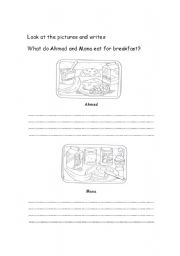 English worksheet: writing about breakfast