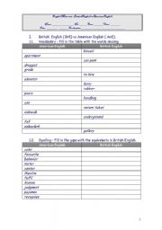 English Worksheet: British English vs American English