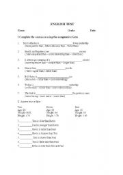 English Worksheet: Comparatives and superlatives Test