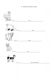 English Worksheet: Review colors, numbers and animals