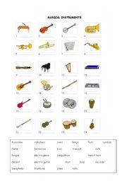 English Worksheet: musical instruments