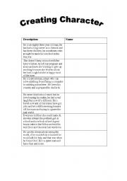 English worksheet: creating characters