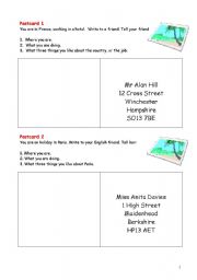 English Worksheet: writing practice - write a postcard