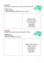 English worksheet: writing practice - write a postcard