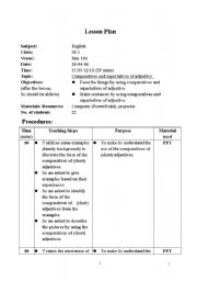 English Worksheet: Comparative and Superlative Adjectives lesson plan