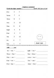 English Worksheet: numbers