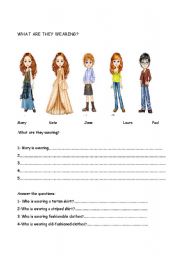 English Worksheet: what are they wearing?