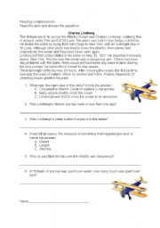 English Worksheet: Charles Lindberg - Reading comprehension