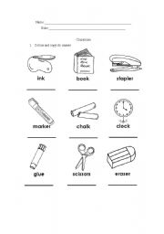 English worksheet: Classroom objects