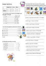 English Worksheet: weekly shedule