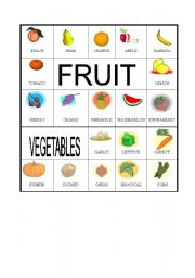 English Worksheet: fruit and vegetables bingo