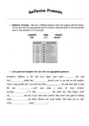 English Worksheet: Reflexive Pronouns and Possessive Adjectives