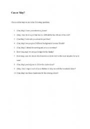 English Worksheet: Can or May? (modal auxiliaries)
