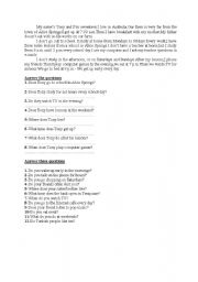 English Worksheet: reading text