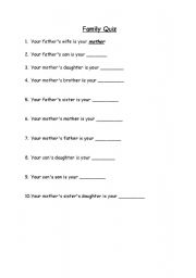 English worksheet: Family Quiz