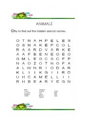 English worksheet: animal puzzle